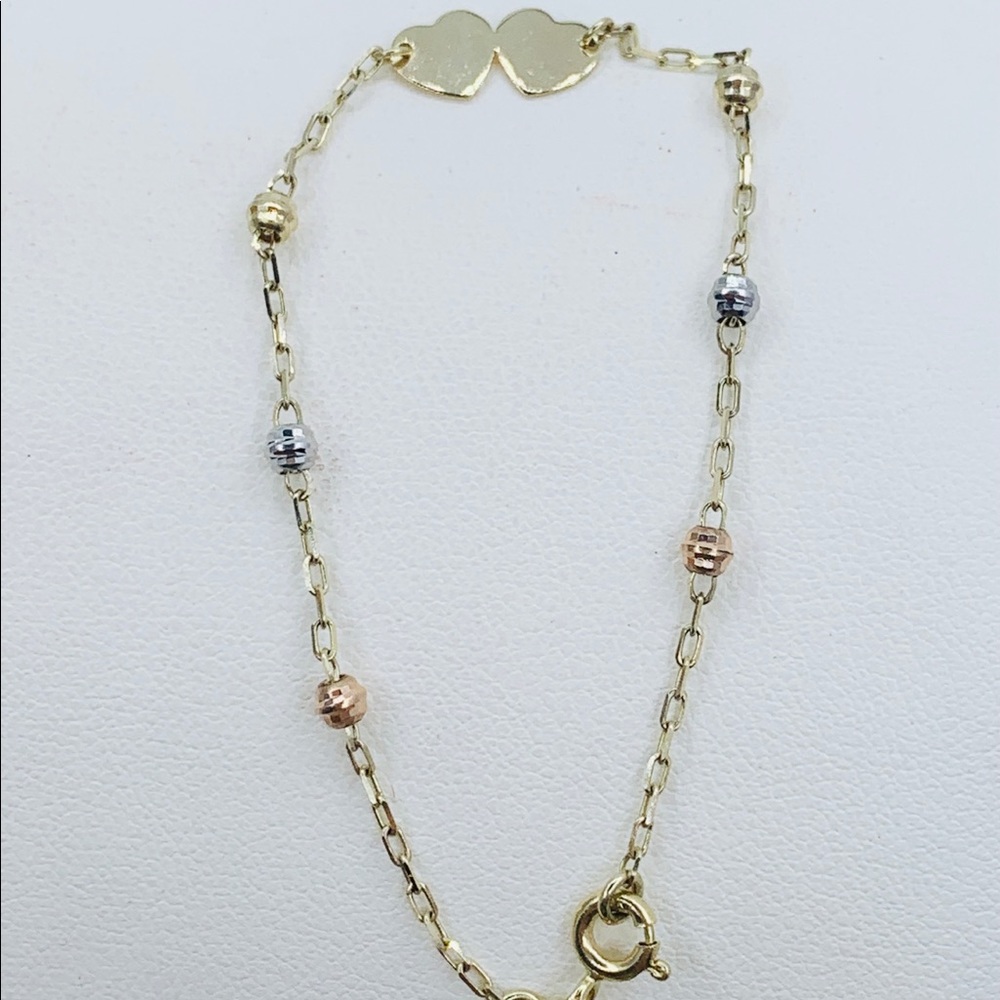 Real 10k Gold Baby Bracelet heart Beads 6” Baby